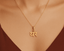 Gold necklace with a gold ghar pendant/ charm on a mannequin neck